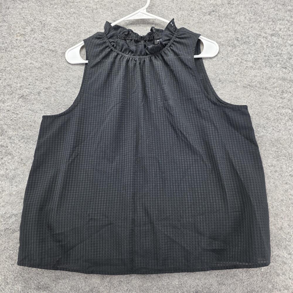 Who What Wear Blouse Womens Large Black Sleeveless Ruffle Neck Textured Top